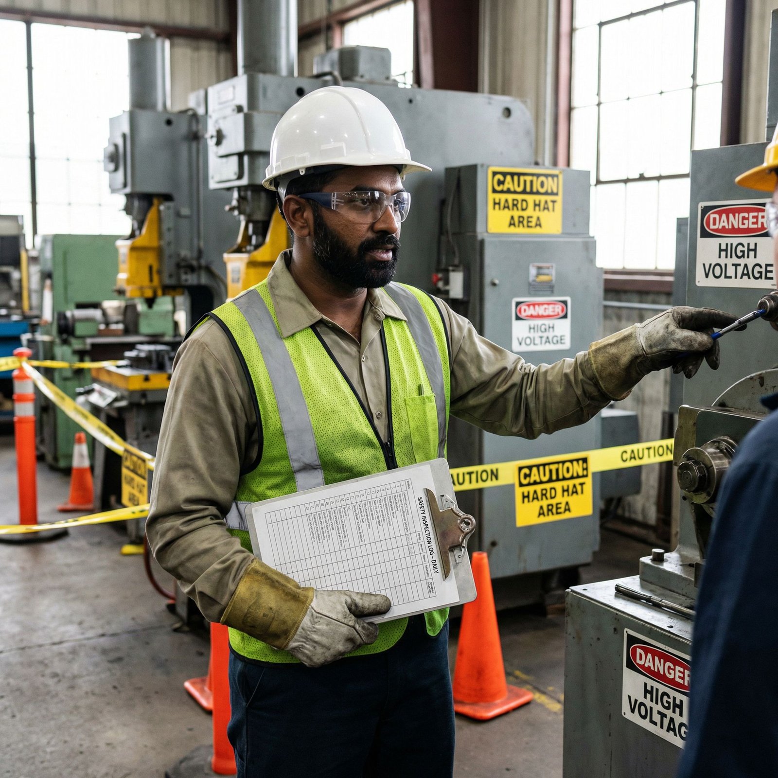 Safety officer at an industrial inspection